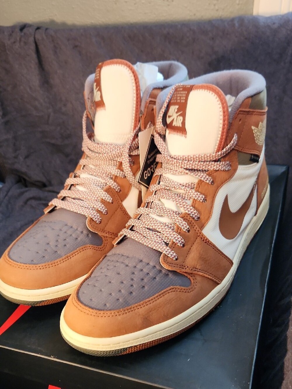 Size 14 Nike Air Jordan 1 Mid SE Gore-Tex - Brown, White & Gray With Box